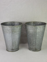 Two vintage zinc florist vases - large & watertight 14¼"