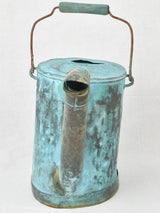 Antique French copper watering can with blue patina