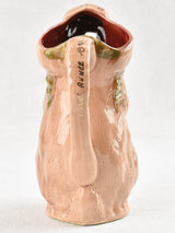 Vintage Barbotine rabbit pitcher 9½"