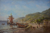 19th Century oil on canvas - coastal scene with sailing boats