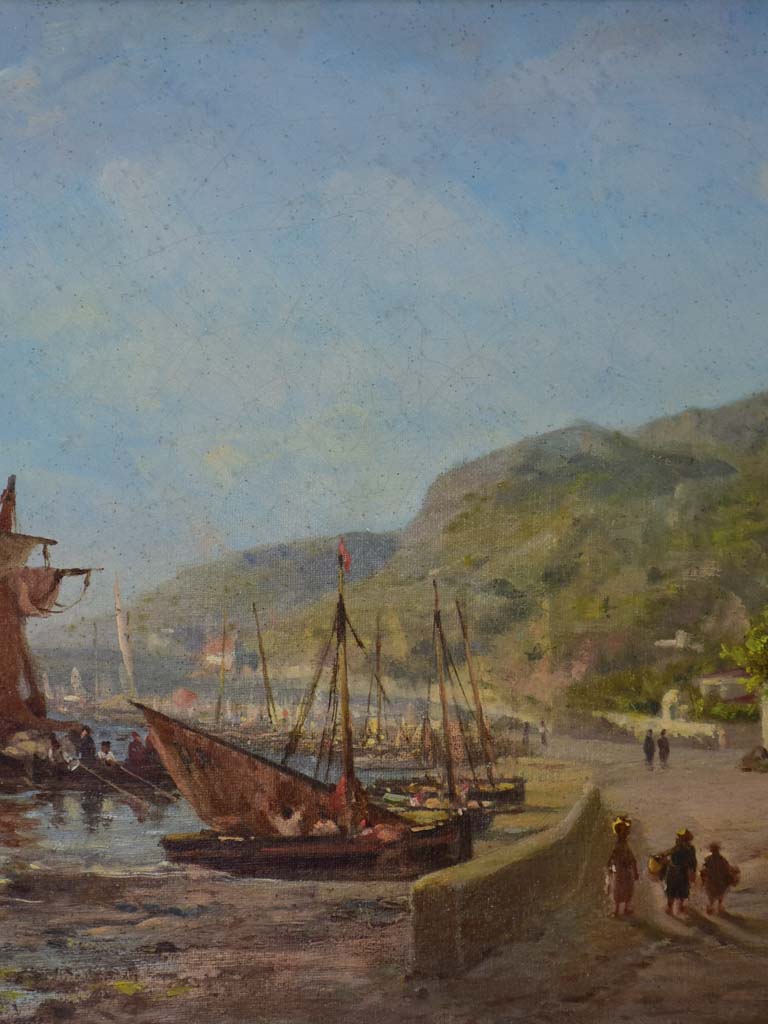 19th Century oil on canvas - coastal scene with sailing boats