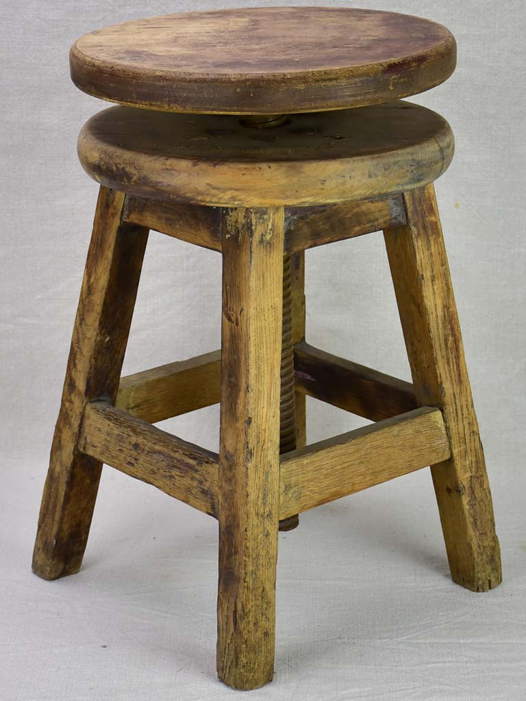 Early 20th century French oak stool - adjustable height
