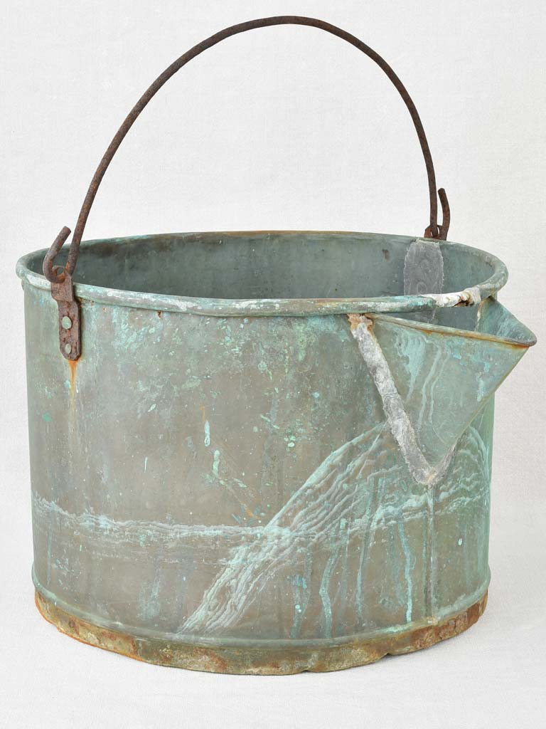 Large antique winemaker's copper with pouring beak and handle 18"