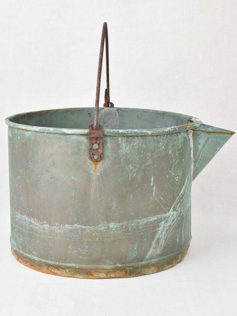 Large antique winemaker's copper with pouring beak and handle 18"