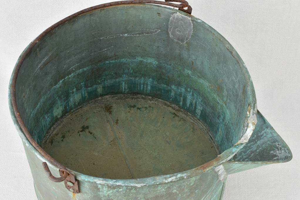 Large antique winemaker's copper with pouring beak and handle 18"