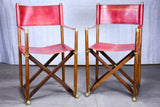Pair of vintage Valenti folding chairs - red leather