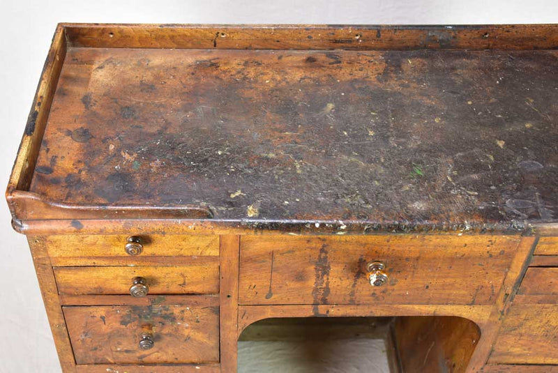 19th century French horologist's work table and drawers - solid walnut 11 drawers