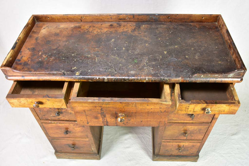 19th century French horologist's work table and drawers - solid walnut 11 drawers