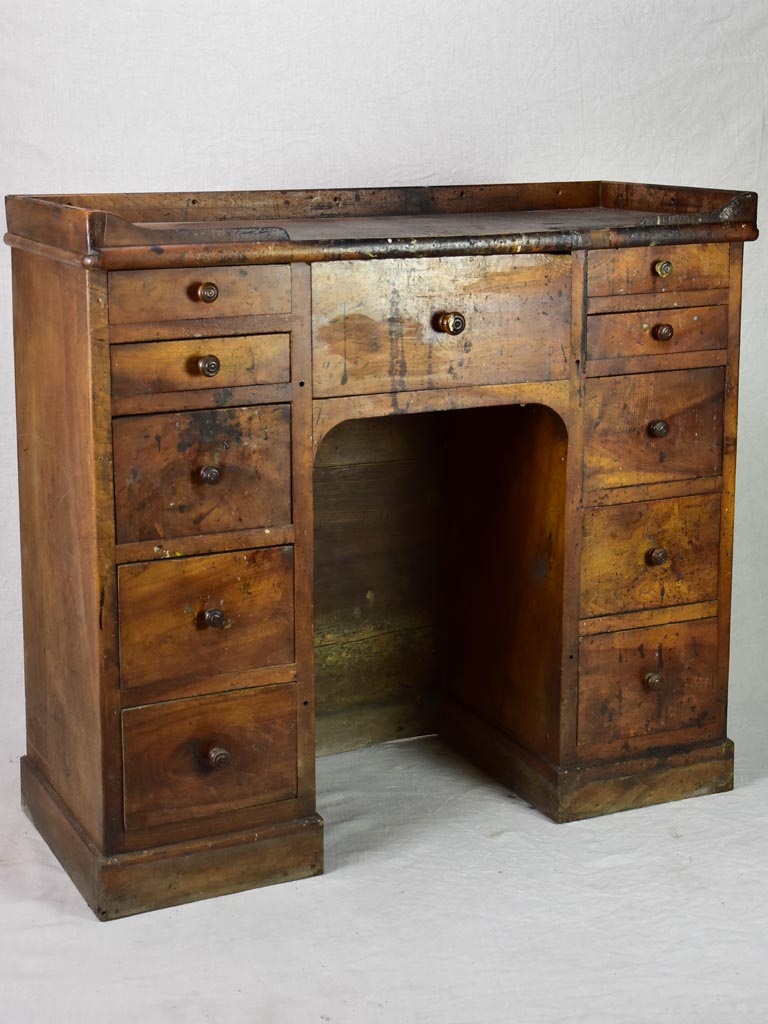 19th century French horologist's work table and drawers - solid walnut 11 drawers