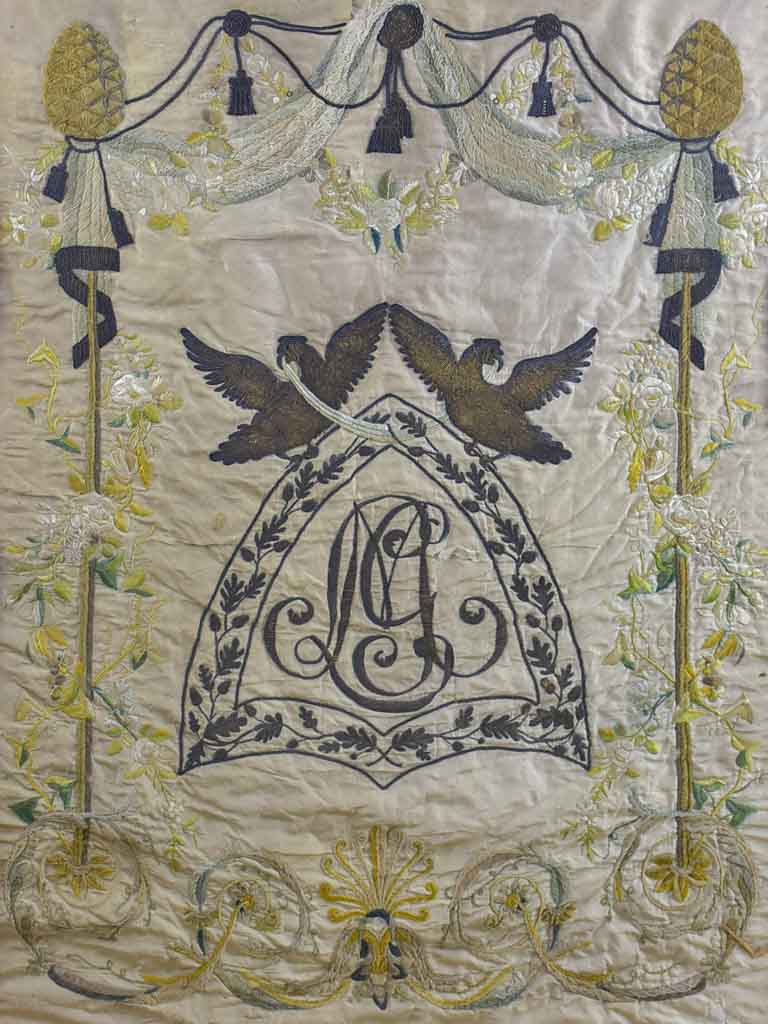 Framed monogrammed wedding tapestry - 18th or 19th Century 30¾" x  39¾"