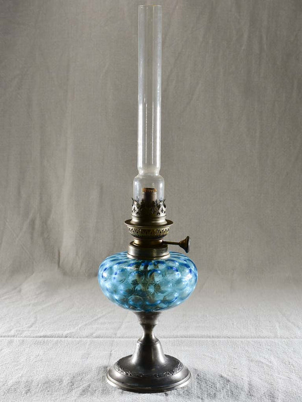Antique French blue glass oil lamp