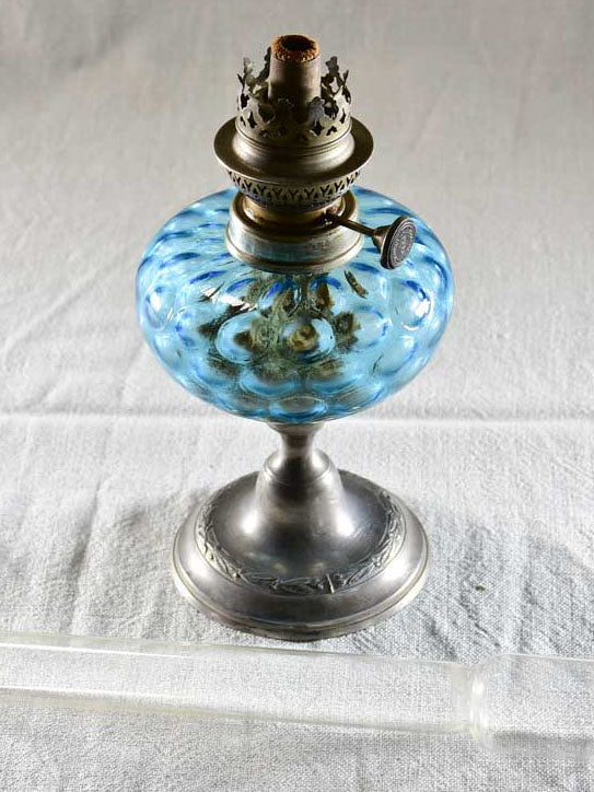 Decorative antique French oil lamp in blue
