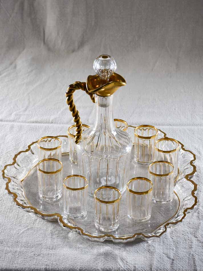 Napoleon III crystal digestif service with ten glasses, carafe and tray
