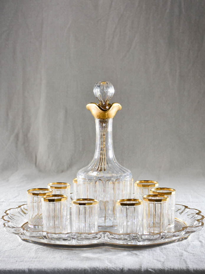 Napoleon III crystal digestif service with ten glasses, carafe and tray