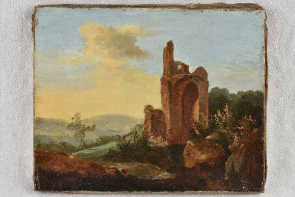 Small 18th century landscape painting - Vestige - 9" x 11"