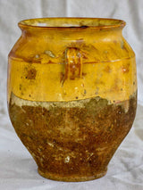 Rustic 19th Century French confit pot with yellow / orange glaze