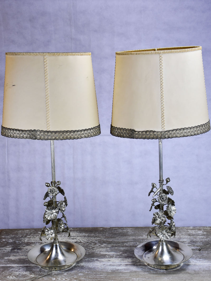 Pair of tall table lamps with parchment shades
