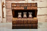 Antique French secret storage box with six perfume flasks