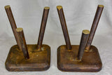 Pair of small beech wood 3 legged milking stools