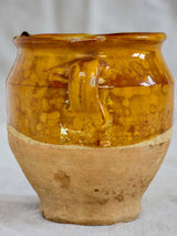 Very small antique French confit pot with orange glaze 5"