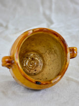Very small antique French confit pot with orange glaze 5"
