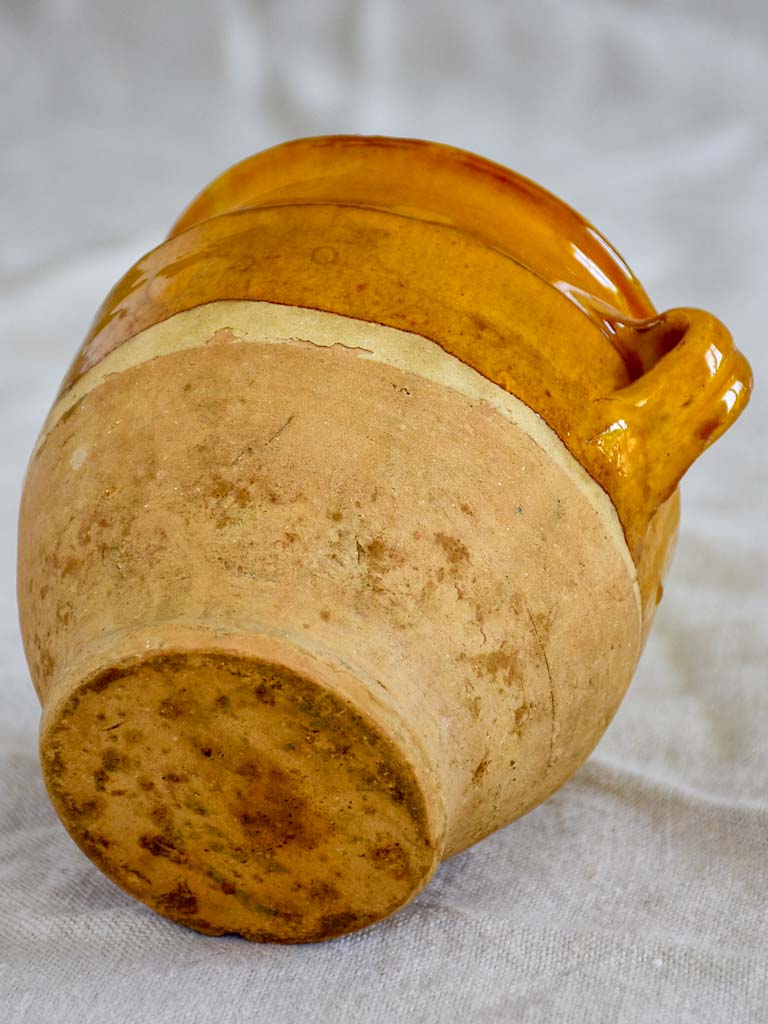 Very small antique French confit pot with orange glaze 5"