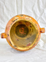 Rustic 19th Century French confit pot with orange glaze 10¾"