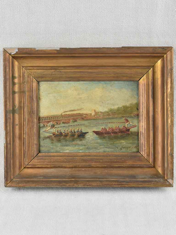 19th century painting - nautical jousting - L. Joignant 11½" x 13¾"