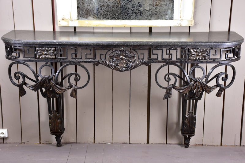 Large Louis XVI console table with black marble top