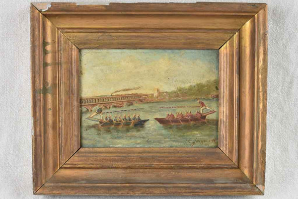 19th century painting - nautical jousting - L. Joignant 11½" x 13¾"
