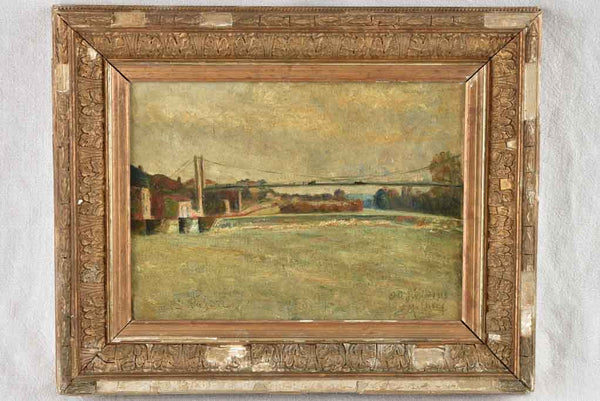 Landscape painting with bridge twice signed François Lafon (1846-1913) & E. Malbecy 15" x 18"