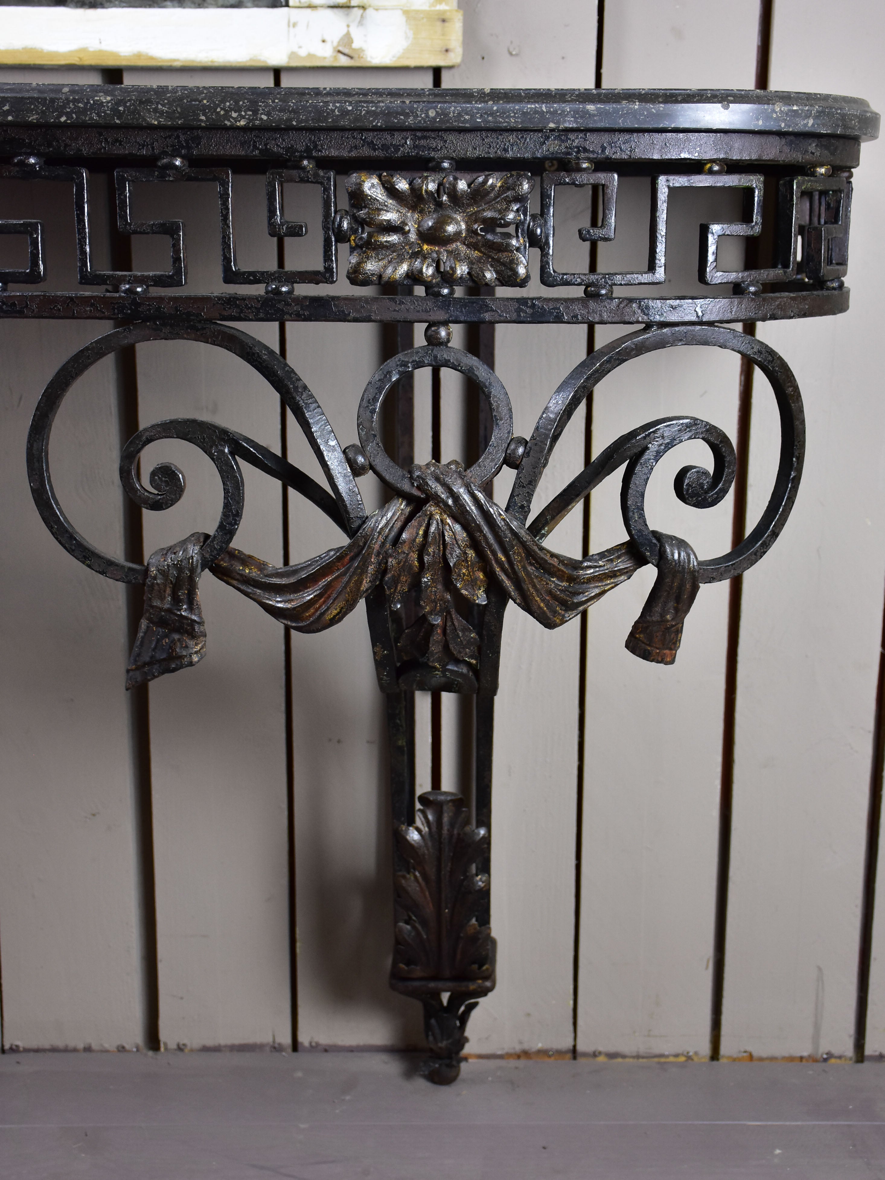 Large Louis XVI console table with black marble top