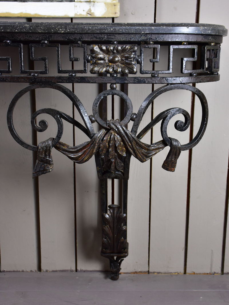 Large Louis XVI console table with black marble top