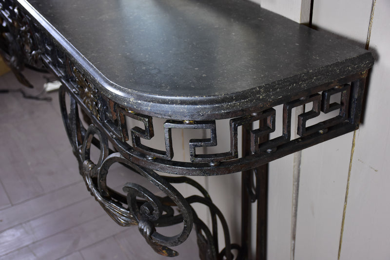 Large Louis XVI console table with black marble top