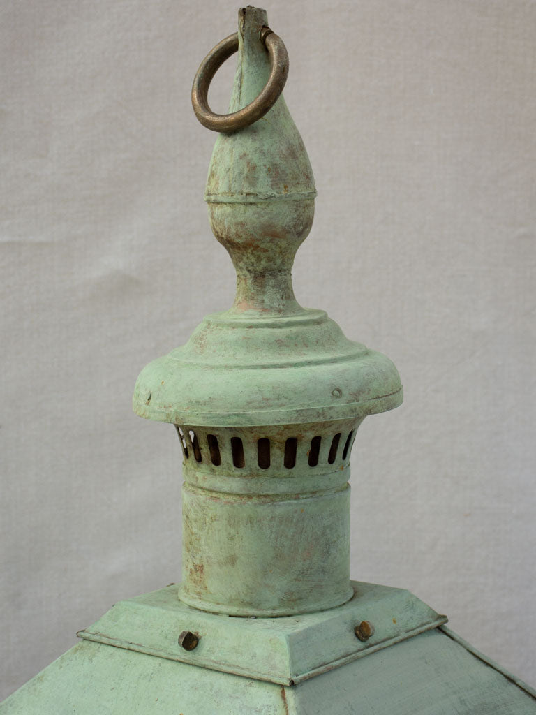 Large nineteenth century French copper lantern with stained glass 34¼"