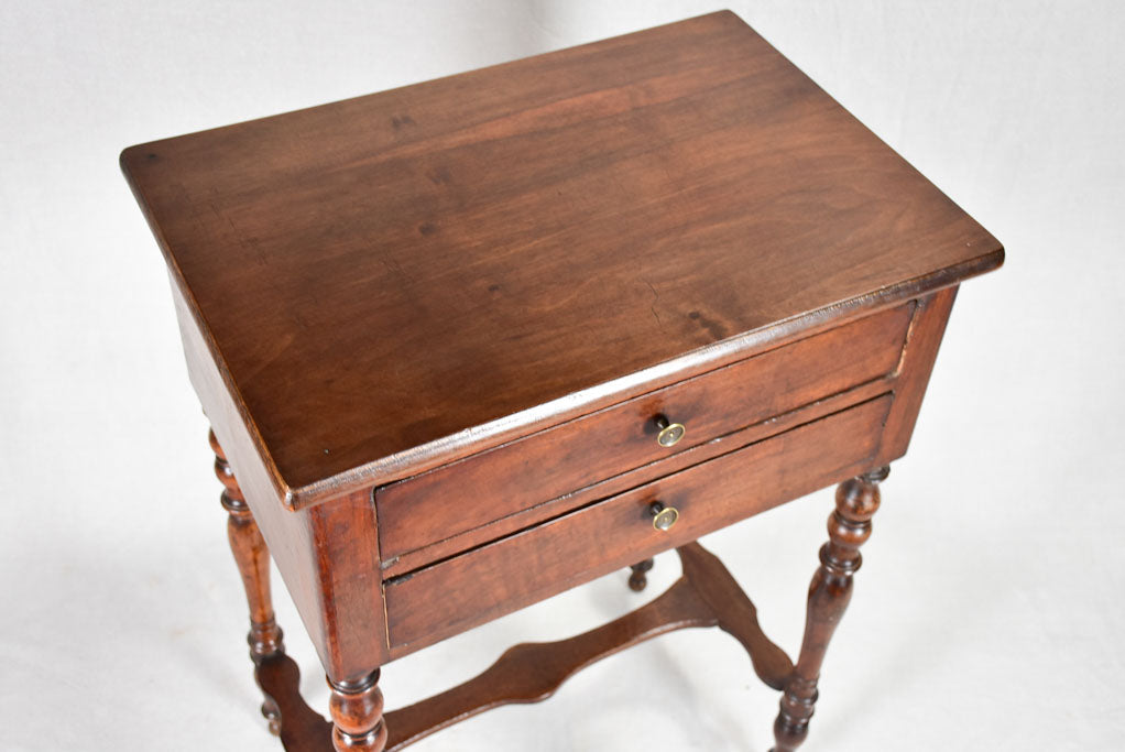 19th-century Louis Philippe walnut side table with two drawers 30¼"