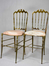 Pair of mid-century solid brass couture chairs by Chiavari