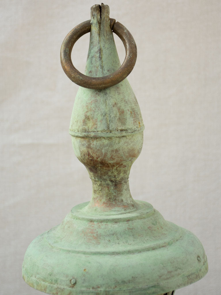 Large nineteenth century French copper lantern with stained glass 34¼"