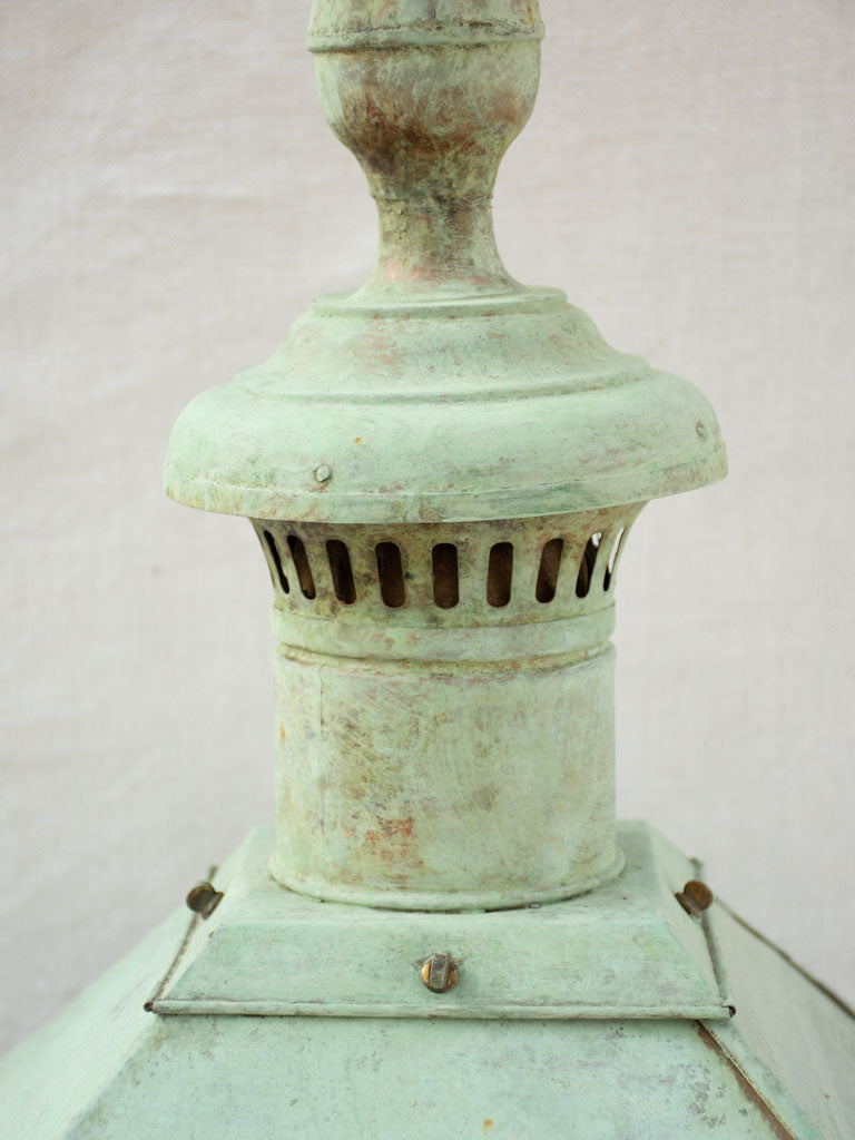 Large nineteenth century French copper lantern with stained glass 34¼"
