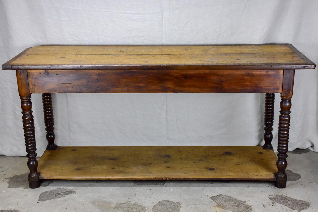 Late 19th Century French drapery table with turned legs - oak, pine and walnut
