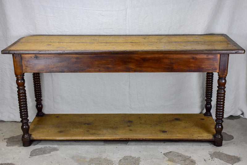 Late 19th Century French drapery table with turned legs - oak, pine and walnut
