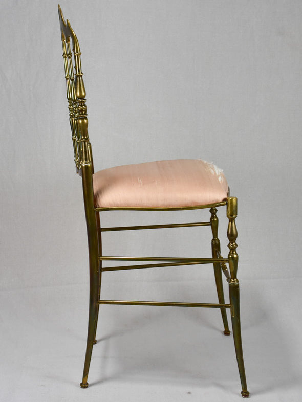 Pair of mid-century solid brass couture chairs by Chiavari
