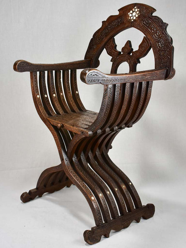 Antique Syrian Carved Wood Armchair