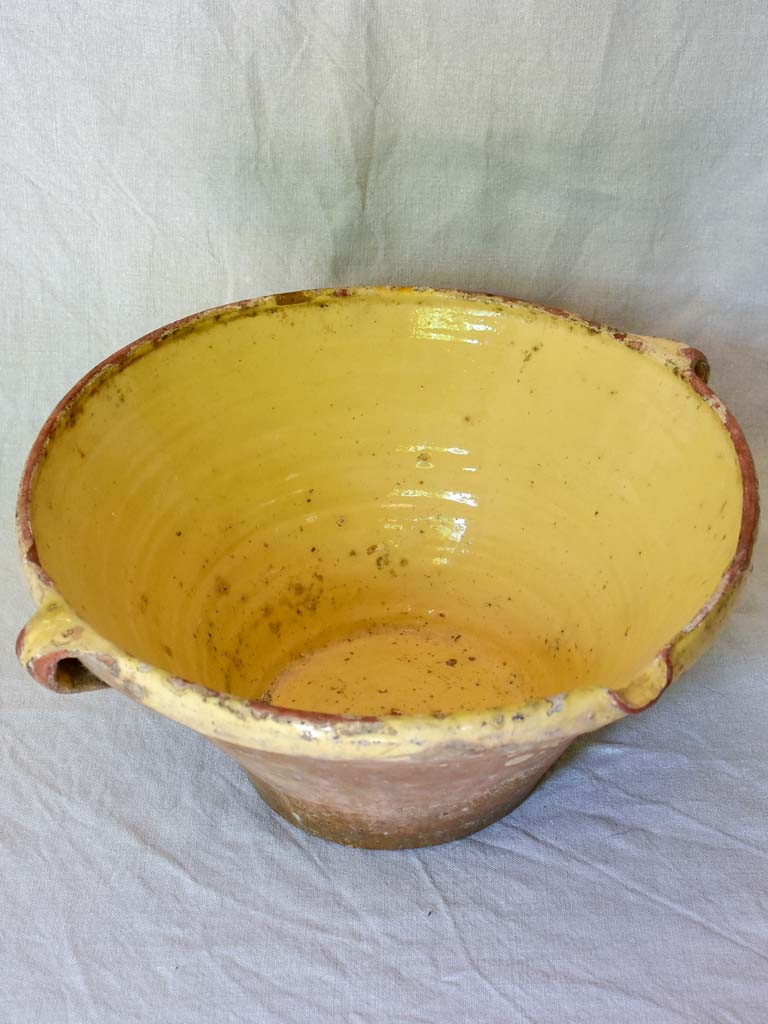Large antique French bowl 'tian' with yellow glaze 17¼"