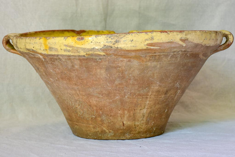 Large antique French bowl 'tian' with yellow glaze 17¼"