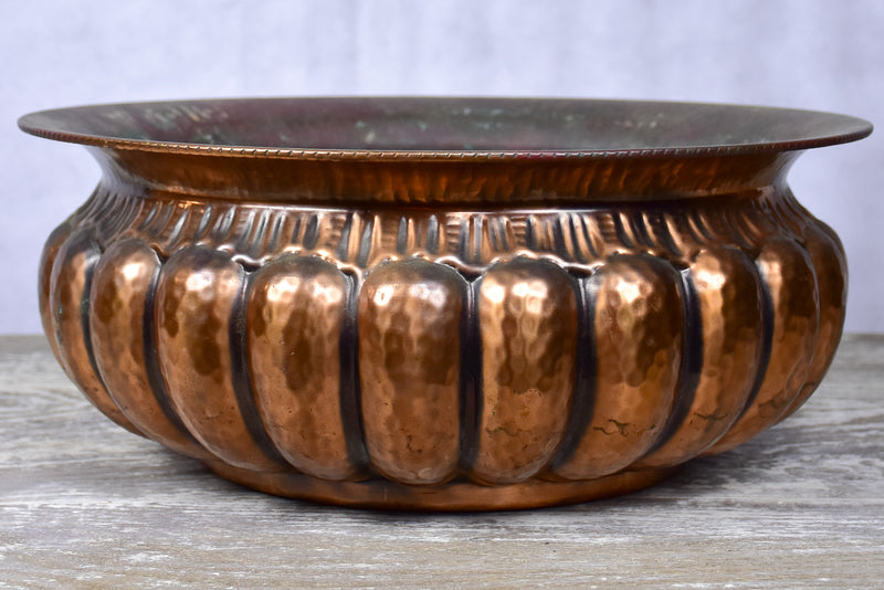 Vintage hammered copper bowl / plant stand