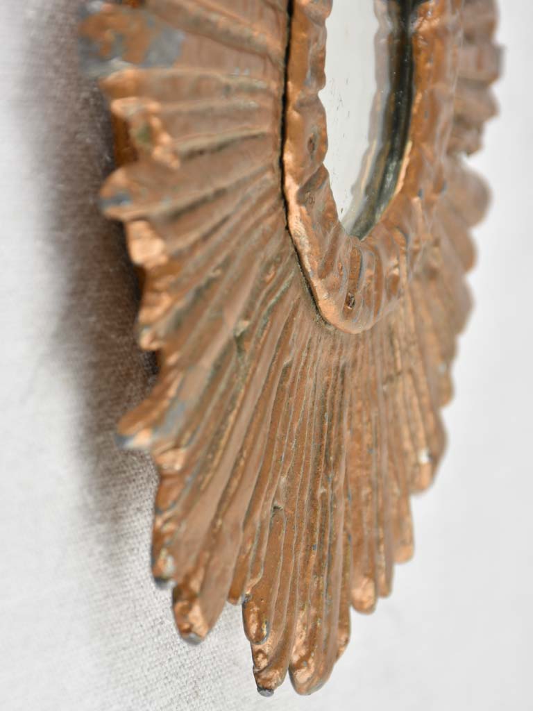 French Vintage sunburst mirror - metal 9"