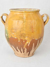 Very large antique French confit pot with yellow & green glaze 13¾"