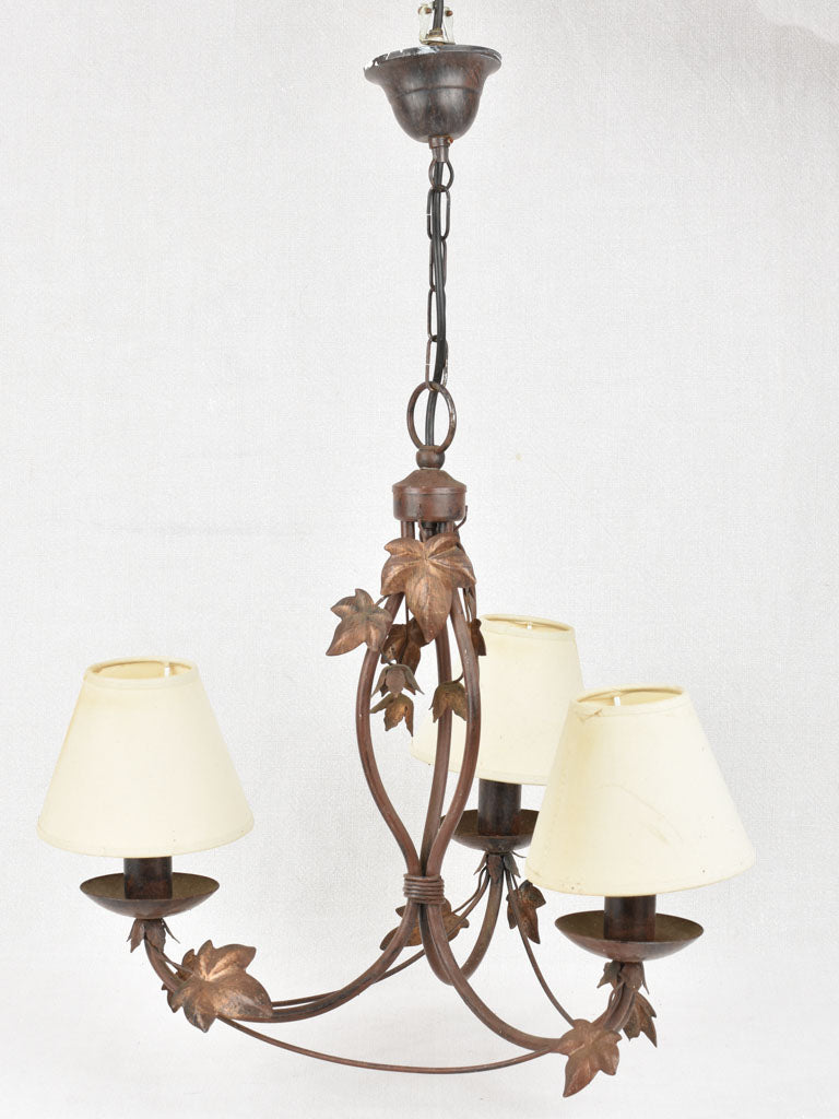 Pretty three light three light chandelier with ivy - 1900s
