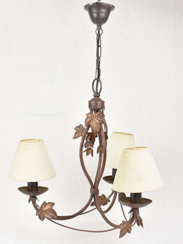 Pretty three light three light chandelier with ivy - 1900s